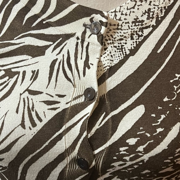 Madison Asymmetrical Brown and Beige Long Sleeve Blouse Made of a Silk Blend - Picture 2 of 6